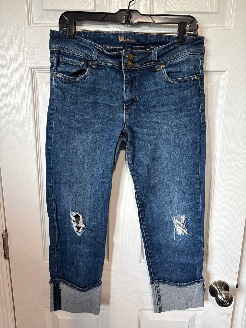 Kut from the Kloth Medium Blue Distressed Cuffed Ankle Jeans